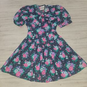 Vintage Robin Gayle Floral Dress Youth Black And Pink Girls Size 8 B4